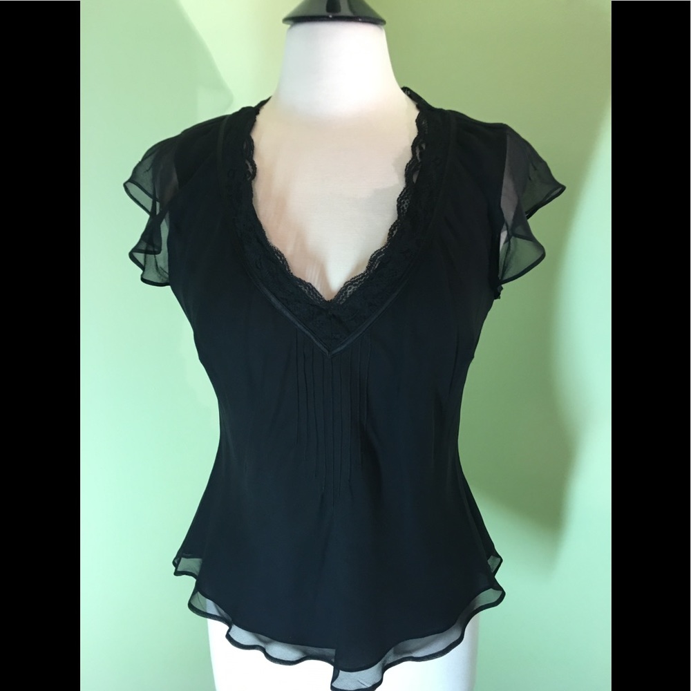 Allison Taylor black silk/lace flutter sleeve top.